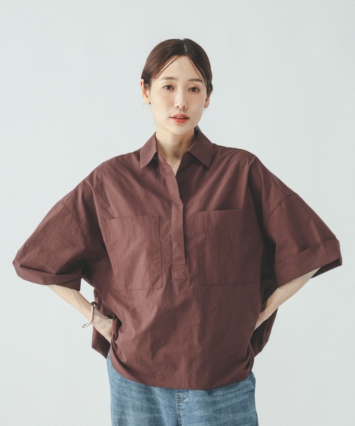 GLOBAL WORK（グローバルワーク）の「タイプライタ－コクーンシャツＴ/678457（シャツ/ブラウス・レディース・サックスブルー/ボルドー・MEDIUM/LARGE）」の12枚目の写真