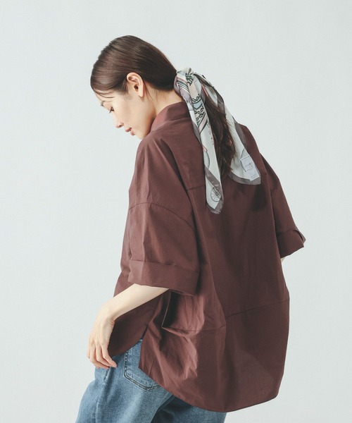 GLOBAL WORK（グローバルワーク）の「タイプライタ－コクーンシャツＴ/678457（シャツ/ブラウス・レディース・サックスブルー/ボルドー・MEDIUM/LARGE）」の13枚目の写真