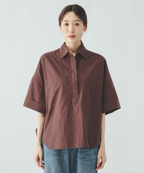 GLOBAL WORK（グローバルワーク）の「タイプライタ－コクーンシャツＴ/678457（シャツ/ブラウス・レディース・サックスブルー/ボルドー・MEDIUM/LARGE）」の14枚目の写真