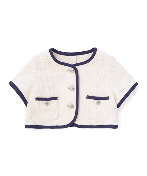 BeBe(ベベ)の「ツイードパイピングショートジャケット(ノーカラージャケット・キッズ・オフホワイト・150cm/130cm/120cm)」の9枚目の写真