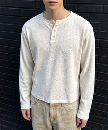 ワッフルクロップヘンリーネックTシャツアイボリー