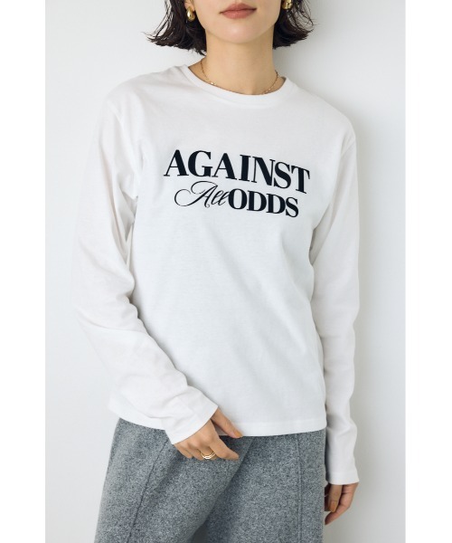 AZUL by moussy(アズールバイマウジー)の「フロッキーロゴロンT 秋服 冬服 春服 長袖 シンプル ロゴT(Tシャツ/カットソー・レディース・オフホワイト/ブラック/チャコールグレー/スモークピンク・FREE)」の6枚目の写真