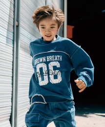 KIDS DENIM RAW CUT CREWNECK - NAVY
