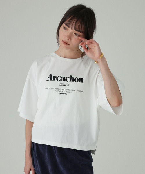BABYLONE（バビロン）の「【La Hutte】刺繍ショートTシャツ（Tシャツ/カットソー・レディース・ブラウン/ホワイト・フリー）」の3枚目の写真