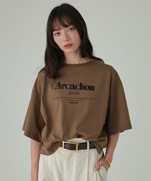 BABYLONE（バビロン）の「【La Hutte】刺繍ショートTシャツ（Tシャツ/カットソー・レディース・ブラウン/ホワイト・フリー）」の9枚目の写真