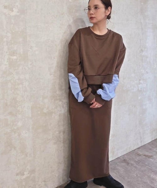 CURA CLOSET（キュラ クローゼット）の「【＠maayuuta コラボ】配色スリーブスウェットライクセットアップ（セットアップ・レディース・チャコールグレー/ブラウン/グレー・フリー）」の10枚目の写真