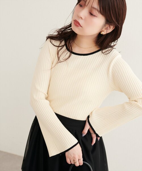 natural couture(ナチュラルクチュール)の「フレア袖配色リブニット(ニット/セーター・レディース・ライトベージュ/ピンク/その他1/アイボリー/チャコールグレー・FREE)」の11枚目の写真