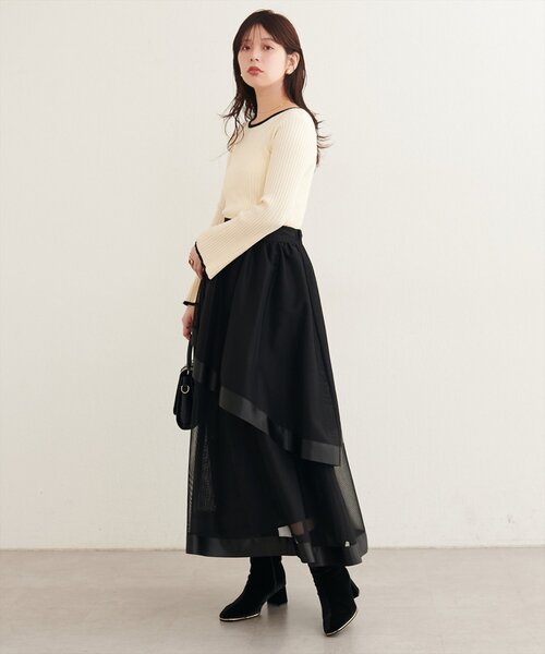 natural couture(ナチュラルクチュール)の「フレア袖配色リブニット(ニット/セーター・レディース・ライトベージュ/ピンク/その他1/アイボリー/チャコールグレー・FREE)」の13枚目の写真