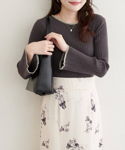 natural couture(ナチュラルクチュール)の「フレア袖配色リブニット(ニット/セーター・レディース・ライトベージュ/ピンク/その他1/アイボリー/チャコールグレー・FREE)」の20枚目の写真