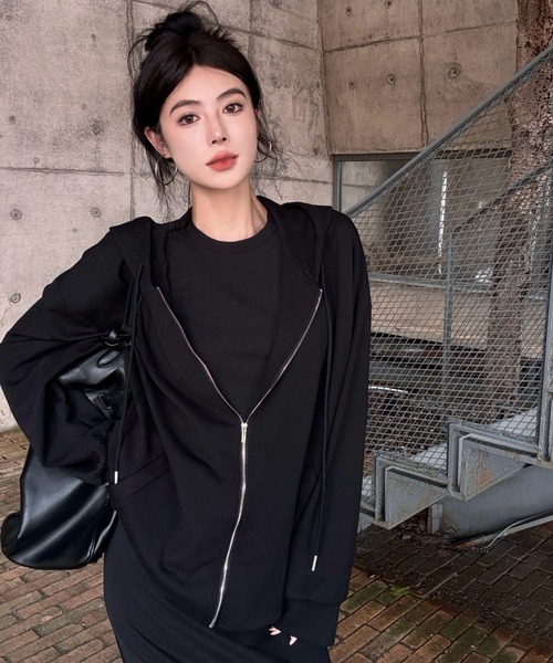 Aelina(エリナ)の「パーカージャケット&ミニスカートセットアップ(セットアップ・レディース・オフホワイト/ブラック/ブラウン・FREE)」の19枚目の写真