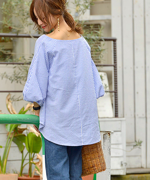 coca（coca）（コカ）の「バルーンスリーブストライプブラウス（シャツ/ブラウス・レディース・ブルー・ONE SIZE）」の10枚目の写真