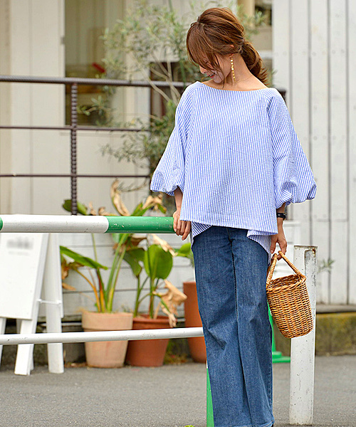 coca（coca）（コカ）の「バルーンスリーブストライプブラウス（シャツ/ブラウス・レディース・ブルー・ONE SIZE）」の11枚目の写真