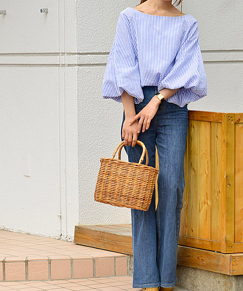 coca（coca）（コカ）の「バルーンスリーブストライプブラウス（シャツ/ブラウス・レディース・ブルー・ONE SIZE）」の3枚目の写真