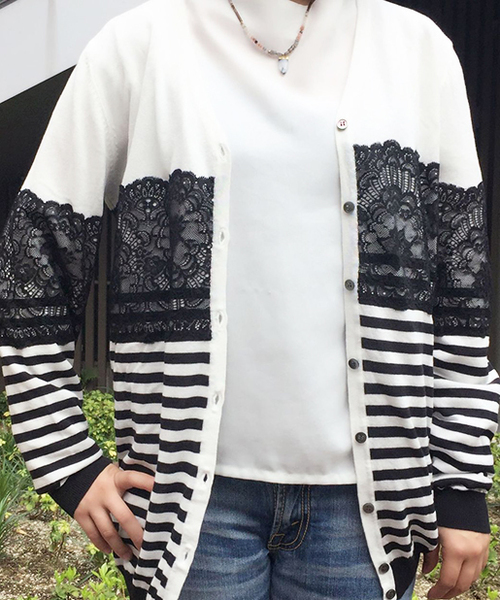 PAPILLONNER（パピヨネ）の「レースボーダーカーディガン（カーディガン/ボレロ・レディース・ブラック・FREE）」の10枚目の写真