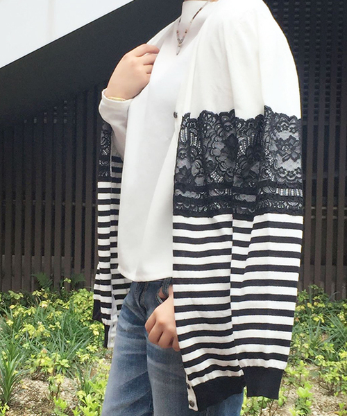 PAPILLONNER（パピヨネ）の「レースボーダーカーディガン（カーディガン/ボレロ・レディース・ブラック・FREE）」の11枚目の写真
