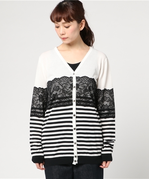 PAPILLONNER（パピヨネ）の「レースボーダーカーディガン（カーディガン/ボレロ・レディース・ブラック・FREE）」の2枚目の写真