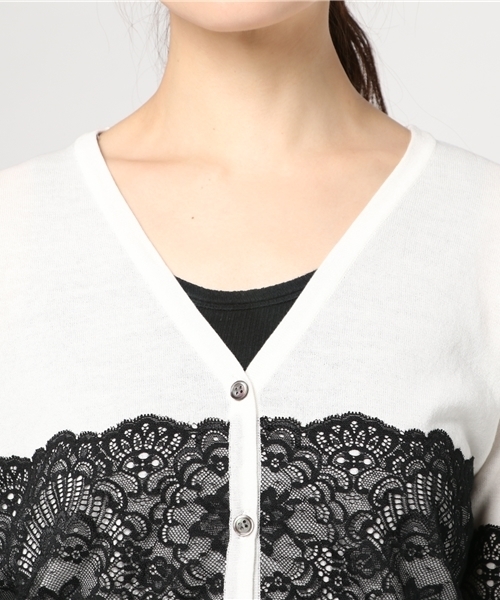 PAPILLONNER（パピヨネ）の「レースボーダーカーディガン（カーディガン/ボレロ・レディース・ブラック・FREE）」の5枚目の写真