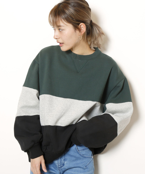 DOUBLE NAME(ダブルネーム)の「ブロッキング裏毛PO(スウェット・レディース・ブラック/レッド/グリーン・FREE)」の3枚目の写真