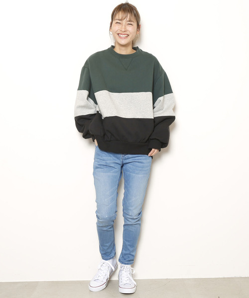 DOUBLE NAME(ダブルネーム)の「ブロッキング裏毛PO(スウェット・レディース・ブラック/レッド/グリーン・FREE)」の12枚目の写真