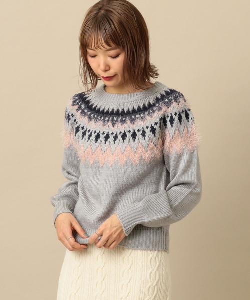 Another Edition（アナザーエディション）の「【WEB限定】キュウシン柄フェザーコンビPO（ニット/セーター・レディース・オフホワイト/ライトブルー・FREE）」の2枚目の写真