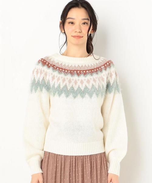 Another Edition（アナザーエディション）の「【WEB限定】キュウシン柄フェザーコンビPO（ニット/セーター・レディース・オフホワイト/ライトブルー・FREE）」の4枚目の写真