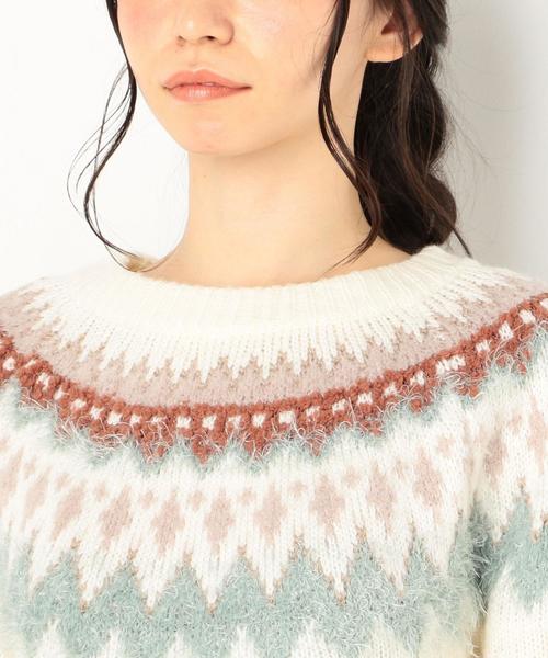 Another Edition（アナザーエディション）の「【WEB限定】キュウシン柄フェザーコンビPO（ニット/セーター・レディース・オフホワイト/ライトブルー・FREE）」の7枚目の写真