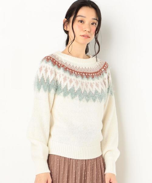 Another Edition（アナザーエディション）の「【WEB限定】キュウシン柄フェザーコンビPO（ニット/セーター・レディース・オフホワイト/ライトブルー・FREE）」の10枚目の写真