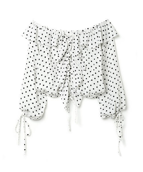 REDYAZEL（レディアゼル）の「【TVオンエアー】２WAYオフショルドットフリルブラウス（シャツ/ブラウス・レディース・ホワイト系その他/ブラック系その他/ブルー系その他・FREE/SMALL）」の4枚目の写真