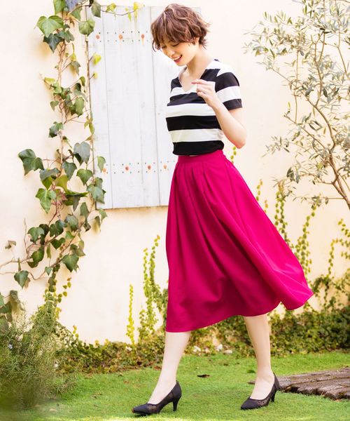 KOBE LETTUCE（コウベレタス）の「選べる2丈タックフレアスカート（スカート・レディース・ブラック/ネイビー/レッド/オフホワイト/サックスブルー/イエロー/グレー系その他/グリーン系その他/キャメル/プラム/グリーン/ピンク/モスグリーン/パープル/ブラウン/シルバー/ブルー系その他/ピンク系その他/ベージュ/アイボリー/オレンジ・FREE/ｼｮｰﾄ/ﾛﾝｸﾞ）」の17枚目の写真