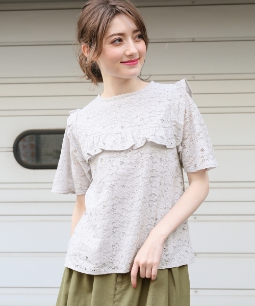 Heather（ヘザー）の「フロントフリルレースＴ　793828（Tシャツ/カットソー・レディース・ブラック/アイボリー/ヘザーグレー・FREE）」の3枚目の写真