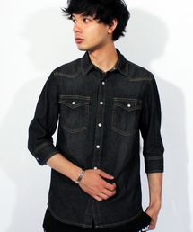 8(eight) | USED加工 デニムシャツ 7分袖シャツ ダンガリーシャツ(シャツ/ブラウス)