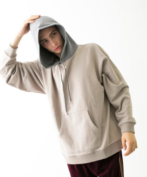 MONKEY TIME（モンキータイム）の「＜monkey time＞ URAKE PANEL HOODIE/パーカー ◆（パーカー・メンズ・グレー/ベージュ・SMALL/X-LARGE/LARGE/MEDIUM）」の3枚目の写真