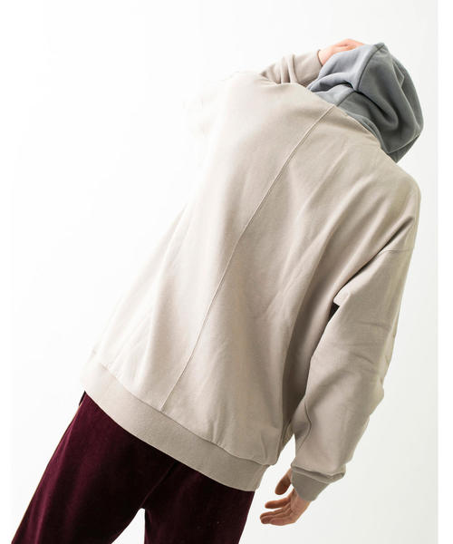 MONKEY TIME（モンキータイム）の「＜monkey time＞ URAKE PANEL HOODIE/パーカー ◆（パーカー・メンズ・グレー/ベージュ・SMALL/X-LARGE/LARGE/MEDIUM）」の4枚目の写真