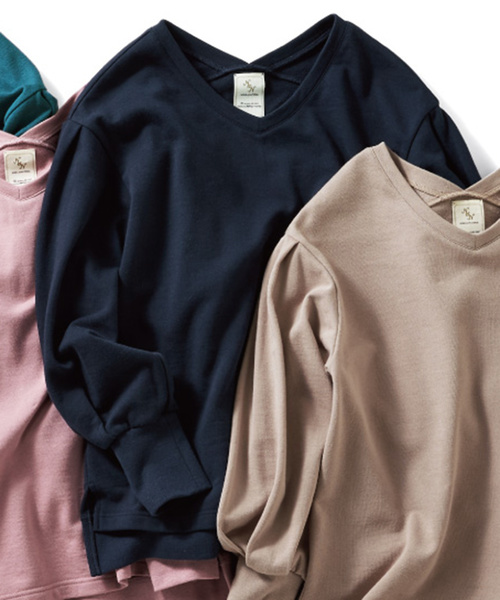 IEDIT(イディット)の「IEDIT コットン100%のVネックスウェットトップス(スウェット・レディース・ベージュ/ネイビー/ピンク/ブルーグリーン/マスタード/カーキ/グレー/チャコールグレー・SMALL/MEDIUM/LARGE/X-LARGE/XX-LARGE)」の5枚目の写真