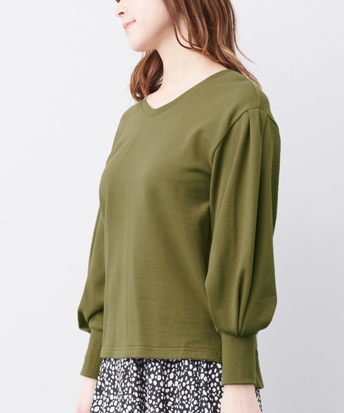 IEDIT(イディット)の「IEDIT コットン100%のVネックスウェットトップス(スウェット・レディース・ベージュ/ネイビー/ピンク/ブルーグリーン/マスタード/カーキ/グレー/チャコールグレー・SMALL/MEDIUM/LARGE/X-LARGE/XX-LARGE)」の4枚目の写真