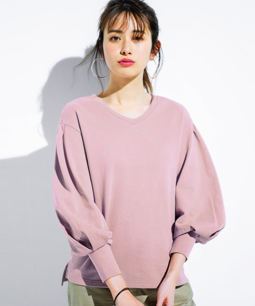 IEDIT(イディット)の「IEDIT コットン100%のVネックスウェットトップス(スウェット・レディース・ベージュ/ネイビー/ピンク/ブルーグリーン/マスタード/カーキ/グレー/チャコールグレー・SMALL/MEDIUM/LARGE/X-LARGE/XX-LARGE)」の8枚目の写真