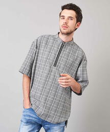 Luv maison | グレンチェックスタンドジップ 半袖シャツ(シャツ/ブラウス)