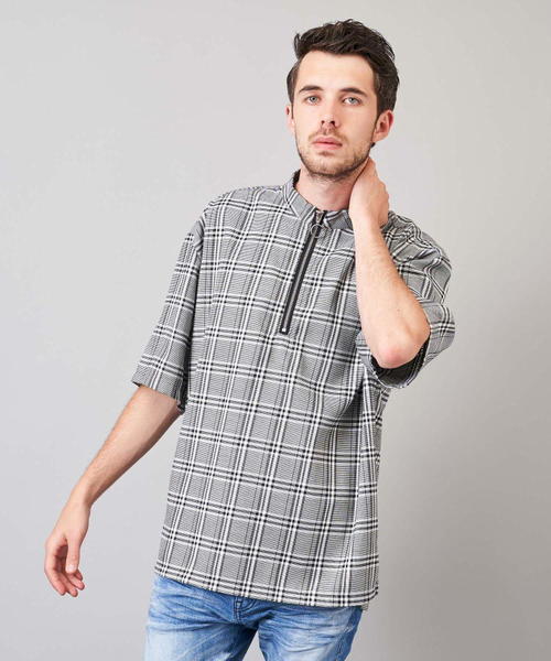 Luv maison（ラブメゾン）の「グレンチェックスタンドジップ 半袖シャツ（シャツ/ブラウス・メンズ・グレー・L/M）」の10枚目の写真