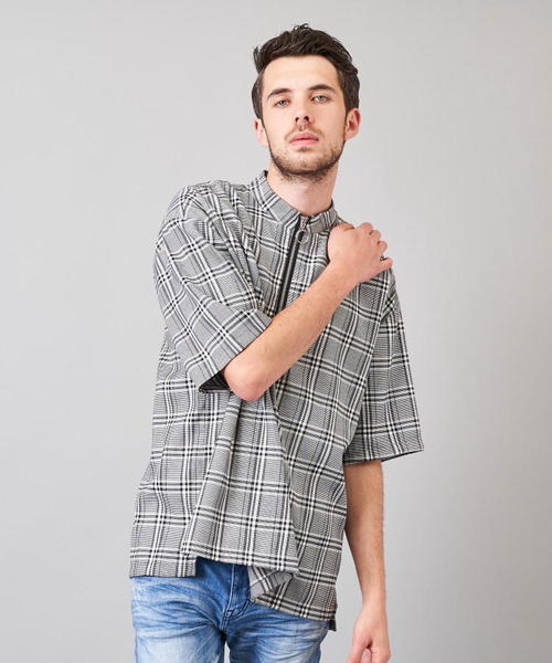 Luv maison（ラブメゾン）の「グレンチェックスタンドジップ 半袖シャツ（シャツ/ブラウス・メンズ・グレー・L/M）」の22枚目の写真