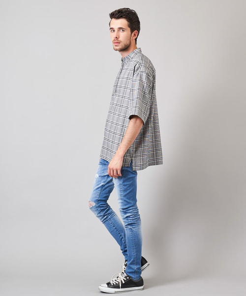 Luv maison（ラブメゾン）の「グレンチェックスタンドジップ 半袖シャツ（シャツ/ブラウス・メンズ・グレー・L/M）」の11枚目の写真