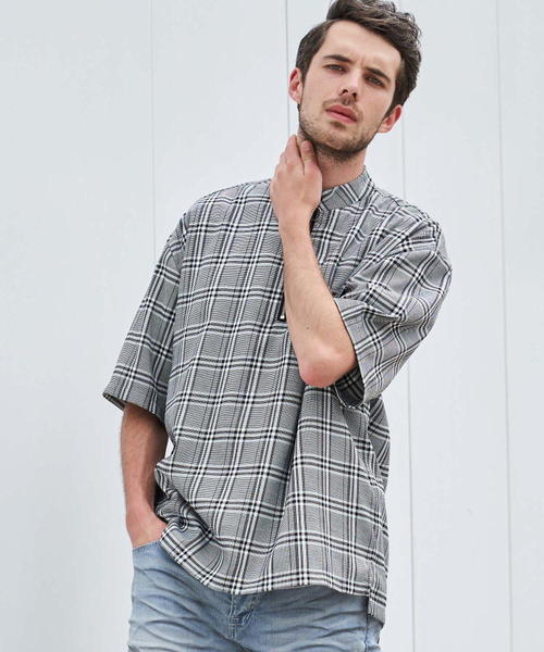 Luv maison（ラブメゾン）の「グレンチェックスタンドジップ 半袖シャツ（シャツ/ブラウス・メンズ・グレー・L/M）」の15枚目の写真