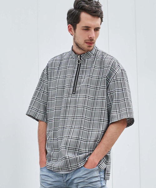 Luv maison（ラブメゾン）の「グレンチェックスタンドジップ 半袖シャツ（シャツ/ブラウス・メンズ・グレー・L/M）」の7枚目の写真