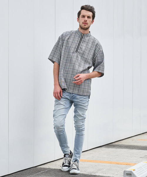 Luv maison（ラブメゾン）の「グレンチェックスタンドジップ 半袖シャツ（シャツ/ブラウス・メンズ・グレー・L/M）」の12枚目の写真