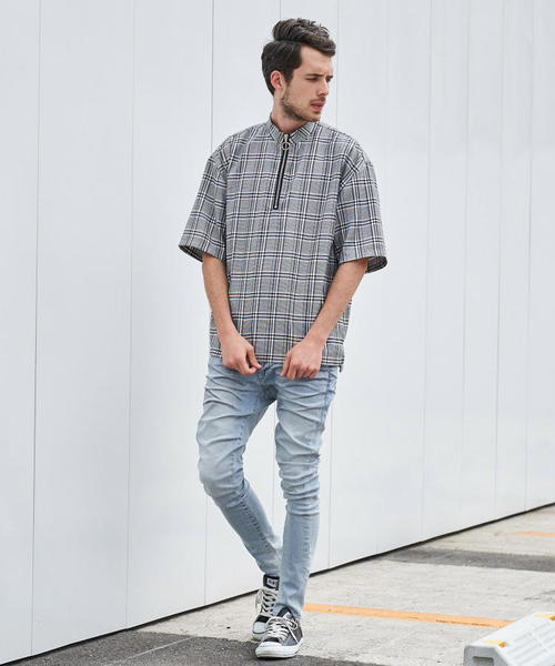 Luv maison（ラブメゾン）の「グレンチェックスタンドジップ 半袖シャツ（シャツ/ブラウス・メンズ・グレー・L/M）」の16枚目の写真