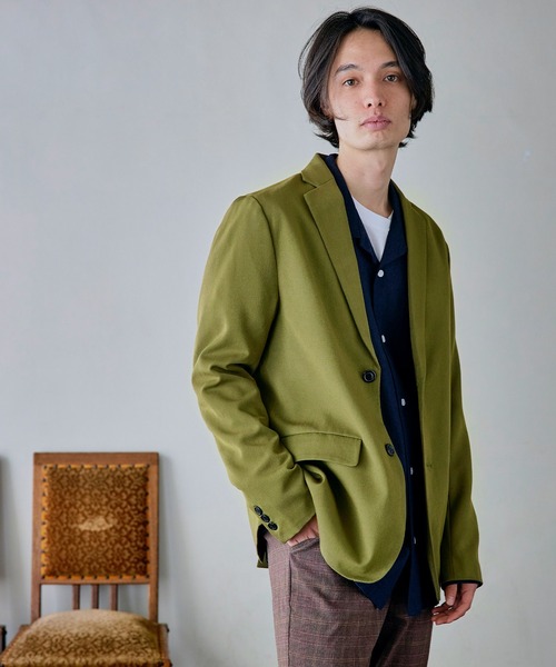 BARK MANHATTAN(バークマンハッタン)の「T/R 2B TAILORED JACKET ストレッチ テーラードジャケット(テーラードジャケット)」|オリーブ