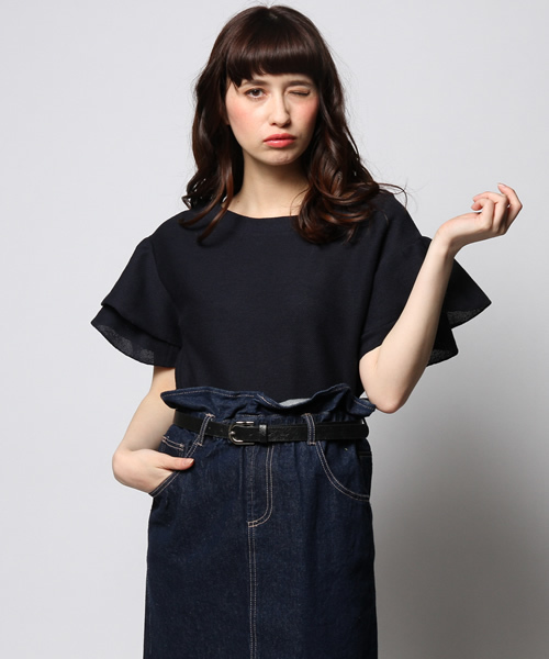 ROSE BUD（ローズバッド）の「LCTT-141120 C/N RUFFLE/S P/O（Tシャツ/カットソー・レディース・ホワイト/ネイビー/ホワイト×イエロー/ホワイト×ブルー/ブルー/レッド/ホワイト×ブラック・ONE SIZE）」の5枚目の写真