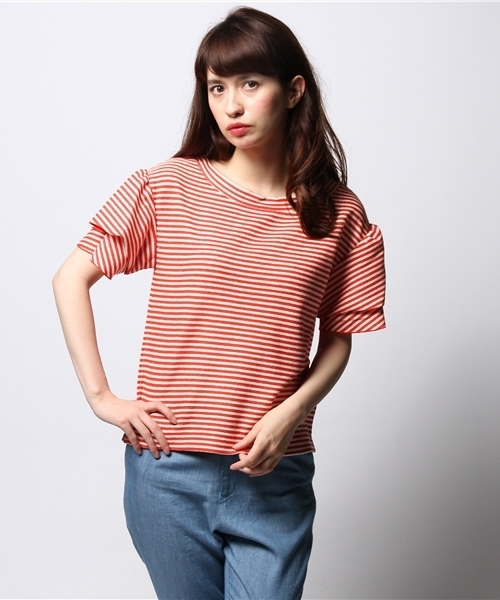 ROSE BUD（ローズバッド）の「LCTT-141120 C/N RUFFLE/S P/O（Tシャツ/カットソー・レディース・ホワイト/ネイビー/ホワイト×イエロー/ホワイト×ブルー/ブルー/レッド/ホワイト×ブラック・ONE SIZE）」の7枚目の写真