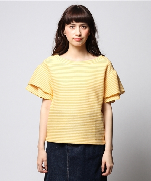 ROSE BUD（ローズバッド）の「LCTT-141120 C/N RUFFLE/S P/O（Tシャツ/カットソー・レディース・ホワイト/ネイビー/ホワイト×イエロー/ホワイト×ブルー/ブルー/レッド/ホワイト×ブラック・ONE SIZE）」の11枚目の写真