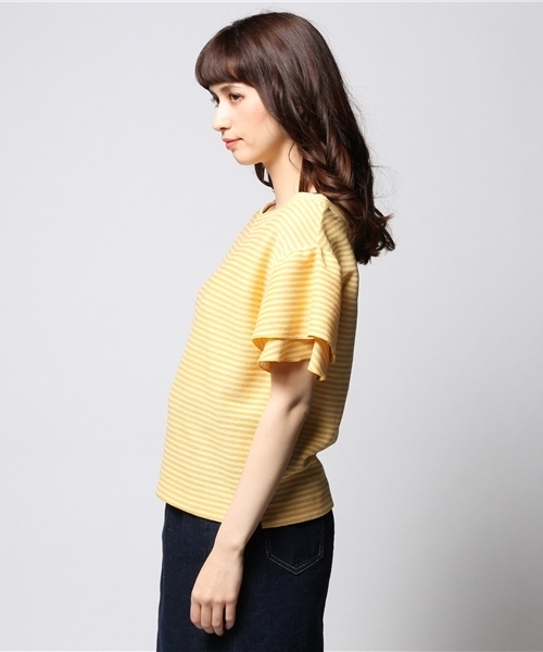 ROSE BUD（ローズバッド）の「LCTT-141120 C/N RUFFLE/S P/O（Tシャツ/カットソー・レディース・ホワイト/ネイビー/ホワイト×イエロー/ホワイト×ブルー/ブルー/レッド/ホワイト×ブラック・ONE SIZE）」の10枚目の写真