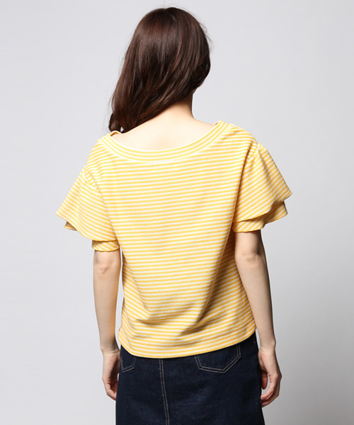 ROSE BUD（ローズバッド）の「LCTT-141120 C/N RUFFLE/S P/O（Tシャツ/カットソー・レディース・ホワイト/ネイビー/ホワイト×イエロー/ホワイト×ブルー/ブルー/レッド/ホワイト×ブラック・ONE SIZE）」の9枚目の写真